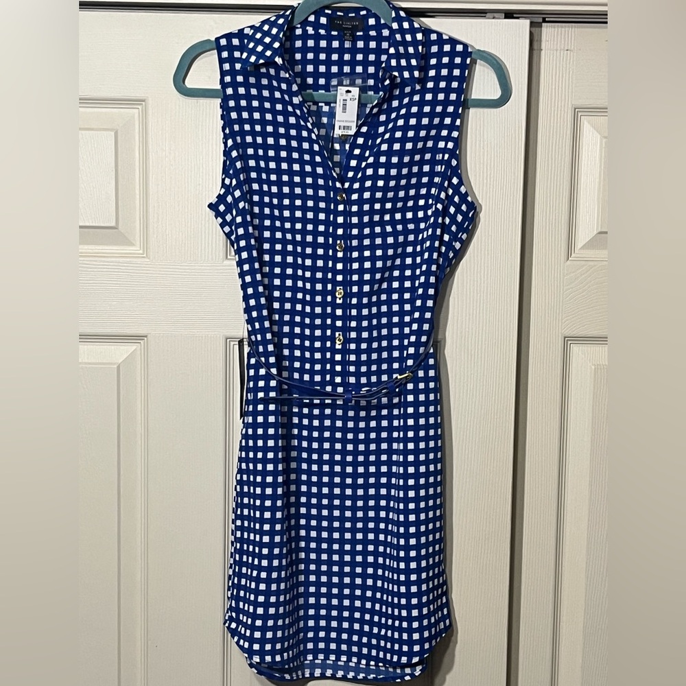 The Limited Sleeveless Belted Blue and White Dress.  Size-XSP.  New with Tags.